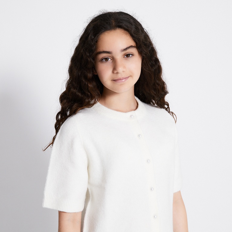 Basic Knit Short Sleeve Cardigan "Margot star" Offwhite 2